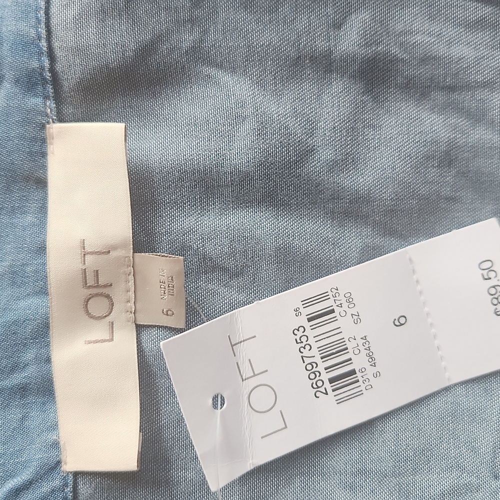 LOFT Brand NEW Blue Chambray Spring  Summer Flowy  Wrap Up Dress Sz 6 - Picture 8 of 8